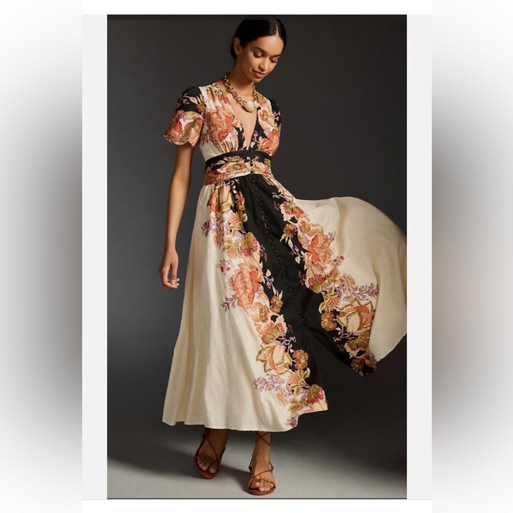 Anthropologie Katerina Button Front Dress M Floral Cotton Midi